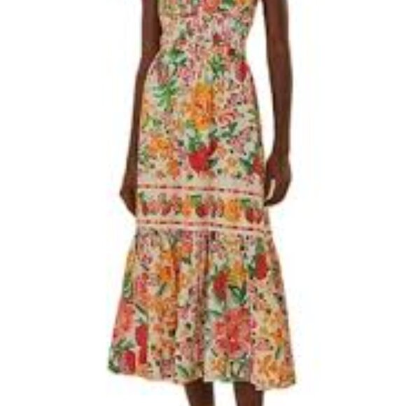 NWOT- Farm Rio Floral Sketch cotton midi dress - Picture 3 of 6